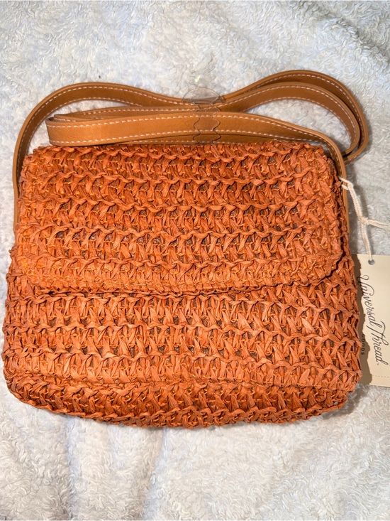 Universal Thread Handbags - Orange Woven Crossbody Bag with Faux Leather Strap Made with Recycled paper